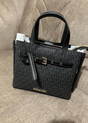 Женская сумка michael kors emilia small logo satchel black оригинал4 фото