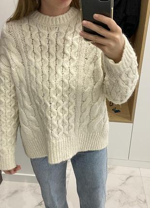 Шерстяной свитер zara белый2 фото