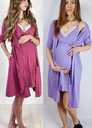 Комплект для беременных кормящих халат и ночная рубашка