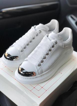 Женские кроссовки alexander mcqueen  metal toe white