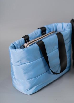 Жіноча сумка блакитна сумка нейлонова сумка подушка дута сумка