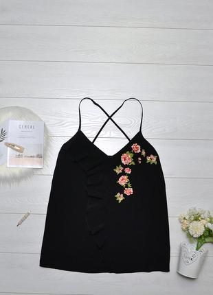 Чудова чорна блуза з вишивкою квіти f&f.