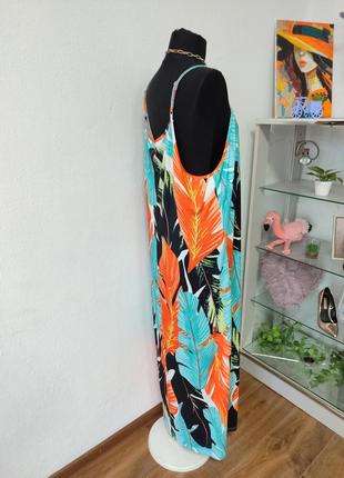 Стильна батальна сукня сарафан, трапеція ,принт тропічний4 фото