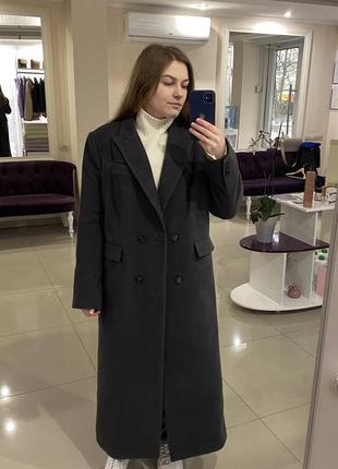 Демісезонне зимове шерстяне пальто темно-сіре в стилі zara mango massimo dutti h&m