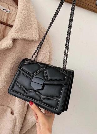 Тренд стильна чорна жіноча сумка на плече крос боді екошкіра4 фото