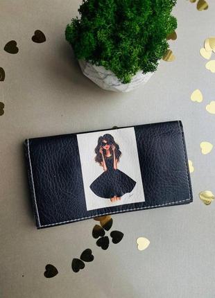 1+1=3!! шкіра гаманець портмоне з друком принт дівчина1 фото
