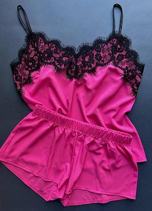 Пижама с  кружевом. пижама из софта. майка и шорты с кружевом