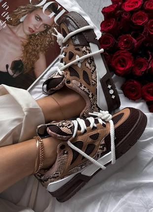 Женские кроссовки lv skate sneaker brown “snakeskin”2 фото