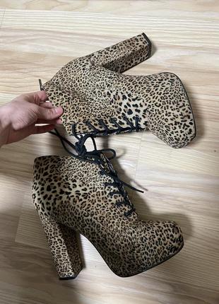 Ботинки сапоги на каблуке леопард большой размер 42 высокие