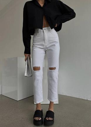 Жіночі джинси мом, рвані джинсові штани білі, блакитні, сірі, графіт рванка5 фото
