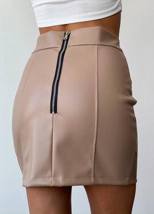 Кожаная юбка-штансформер на две стороны, юбка из экокожи на замше на весну9 фото
