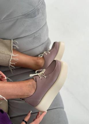 Шкіряні лофери жіночі туфлі на платформі на шнурівках з натуральної шкіри7 фото