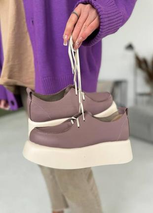 Шкіряні лофери жіночі туфлі на платформі на шнурівках з натуральної шкіри5 фото