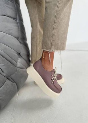 Шкіряні лофери жіночі туфлі на платформі на шнурівках з натуральної шкіри9 фото