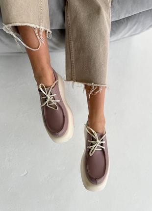 Шкіряні лофери жіночі туфлі на платформі на шнурівках з натуральної шкіри3 фото