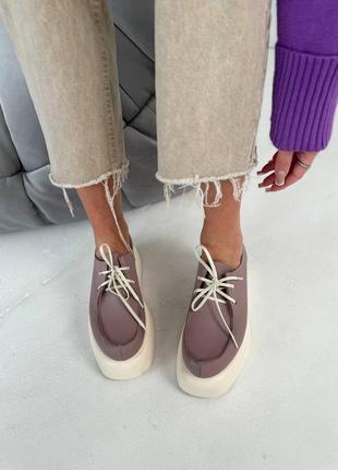 Шкіряні лофери жіночі туфлі на платформі на шнурівках з натуральної шкіри2 фото