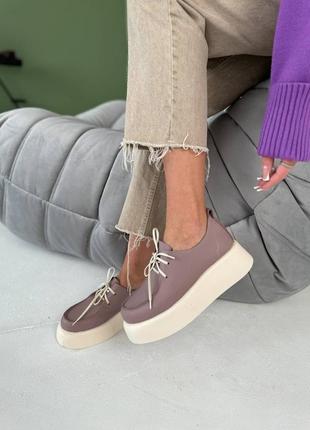 Шкіряні лофери жіночі туфлі на платформі на шнурівках з натуральної шкіри8 фото