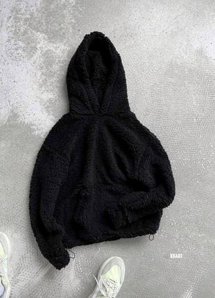 Черный плюшевый худи оверсайз