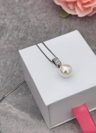 Серебряное колье ожерелье подвеска цепочка с пробой s925 новое с биркой с жемчужиной