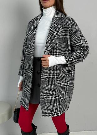 Пальто вовна сіре піджак в клітинку лапку5 фото