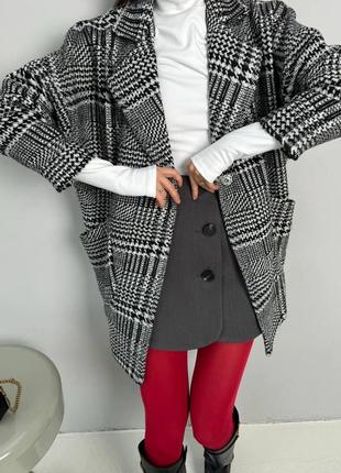 Пальто вовна сіре піджак в клітинку лапку9 фото