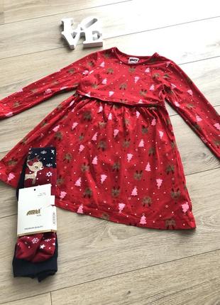 Сукня новорічне george happy 6-7 р. плаття червоне з оленями2 фото