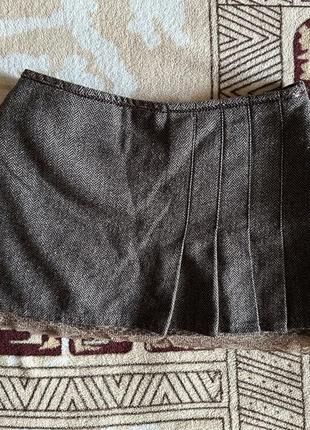Шерстяная мини юбка с подкладкой и ажурной вставкой vintage balletcore librarycore