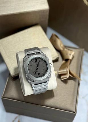 Часы наручные мужские серые брендовые в стиле bulgari octo finissimo