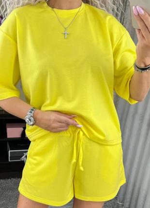 Костюм спортивный двухнить туречевая футболка шорты синий желтый хаки красный беж