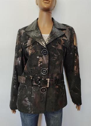 Женская натуральная замшевая куртка пиджак с принтом, р.xl/2xl