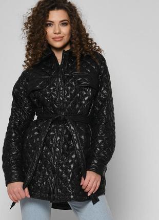 Демісезонна стьобана куртка-сорочка чорна | 78316