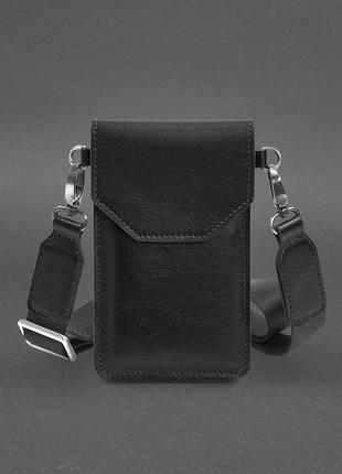 Шкіряна сумка-чохол для телефону чорний2 фото