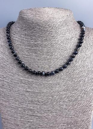 Ожерелье из натуральных камней агат черный гладкий шарик d-6мм l-48см +-