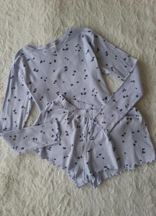 H&m  zara в наличии пижама детская для подростка размер 146/152 оригинал голубая в рубчик кофта на длинном рукаве шорты размер xxs/xs/s