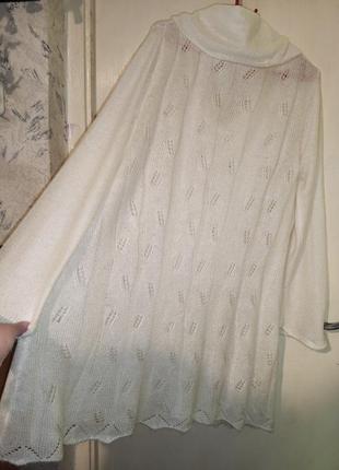 Трикотажной вязки,белое платье-туника-трапеция,бохо,большого размера,havana2 фото
