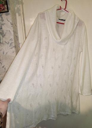 Трикотажной вязки,белое платье-туника-трапеция,бохо,большого размера,havana1 фото