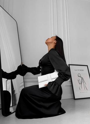 Черное королевское сатиновое платье макси xs s m l 🖤 вечернее сатиновое платье премиум эксклюзив люкс сегмент3 фото