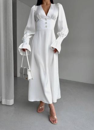 Эксклюзивное белое сатиновое макси платье приталенного вида xs s m l вечернее макси платье премиум сатин 42 44 46