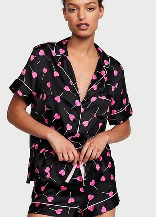 Сатиновая пижама рубашка с шортиками victoria’s secret оригинал лимитированная серия в наличии