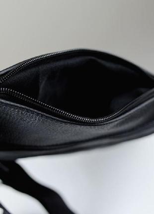 Сумка мужская на 3 кармана, из натуральной кожи, слинг нагрудный черный6 фото