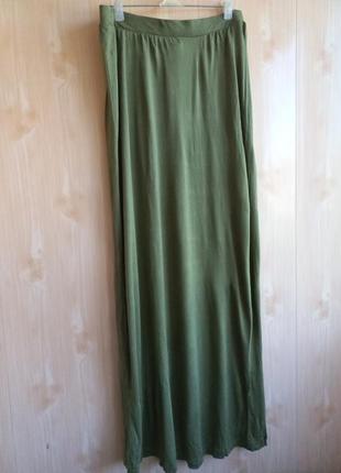 Новая! трикотажная юбка хаки зеленая горчичная макси прямая1 фото