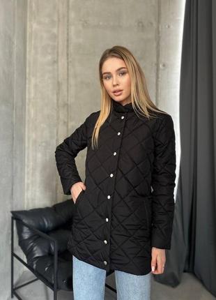 Жіноча куртка весняна стильна з плащівки на синтепоні чорна легка зручна