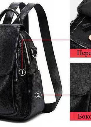 Кожаный женский рюкзак сумка черный, сумка-рюкзак кожаная женская4 фото