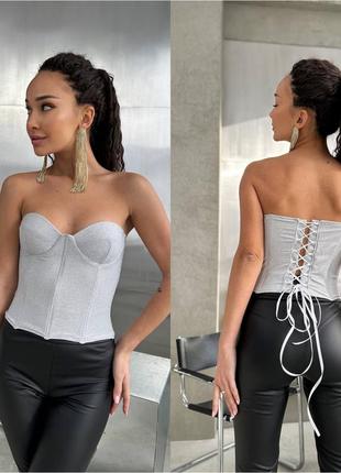 Корсет со шнуровкой из шелка и люрекса кроп топ с открытыми плечами корсет с чашками...