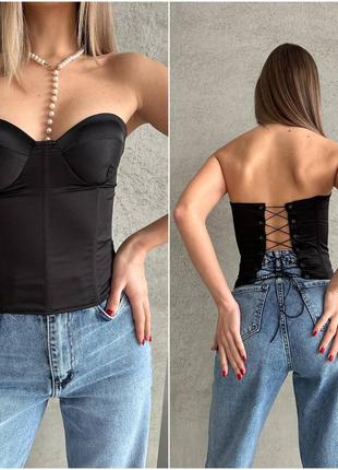 Корсет со шнуровкой из шелка и люрекса кроп топ с открытыми плечами корсет с чашками...