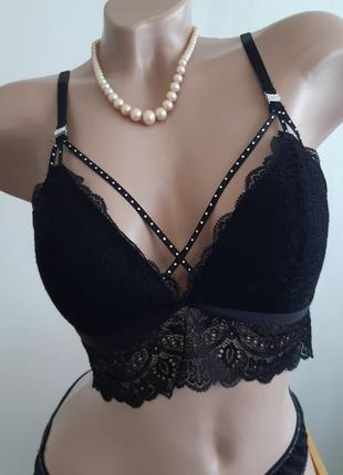 Кружевное белье бюстгальтер с треугольными чашками портупея, размер 70d