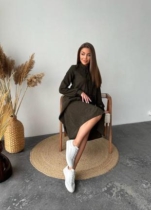 Стильна сукня з вельвету ❤️ вельветова сукня міді ❤️ сукня хакі3 фото