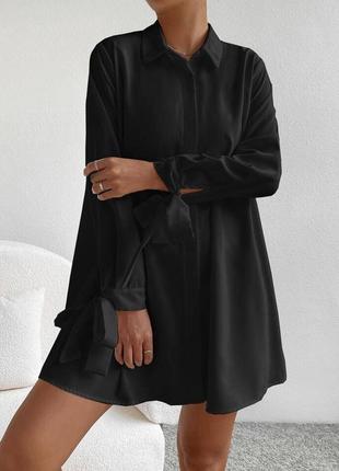 Стильна сукня рубашка ❤️ сукня рубашка на кнопках ❤️ черное короткое платье рубашка на длинный рукав ❤️