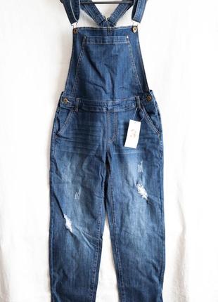 Женский синий джинсовый комбинезон оверсайз джинсы хлопок котон 3 suisses 42 xs
