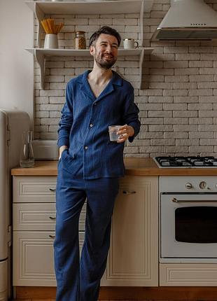 Мужская пижама из муслина синего цвета